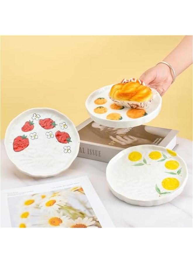 Ceramic Dinner Plate, Cute Strawberry Creative Plates Design, Printed Flowers Dinnerware for Office and Home, Kitchen Plates for Dessert (Strawberry) - Image 3