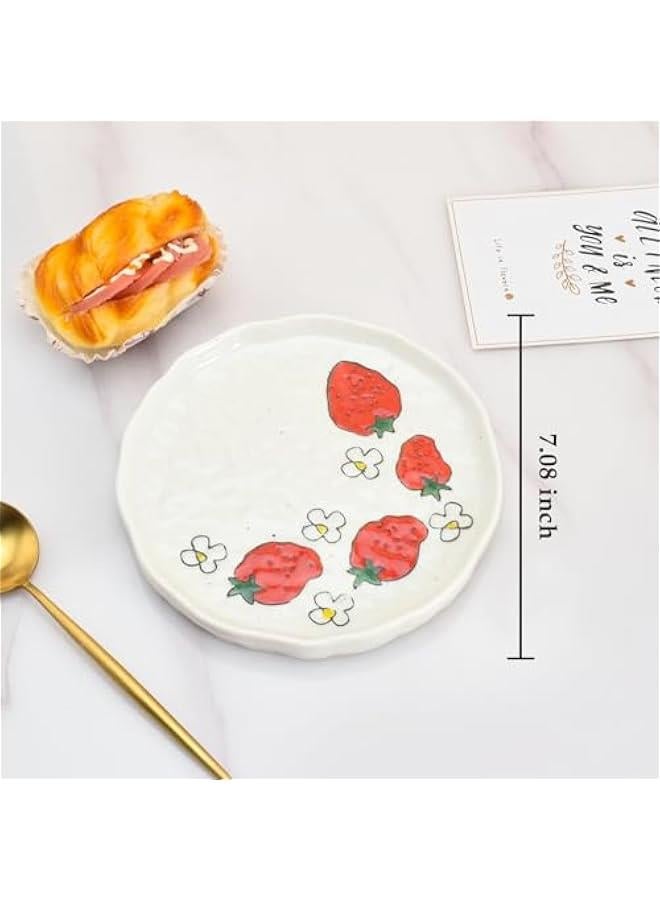 Ceramic Dinner Plate, Cute Strawberry Creative Plates Design, Printed Flowers Dinnerware for Office and Home, Kitchen Plates for Dessert (Strawberry) - Image 2