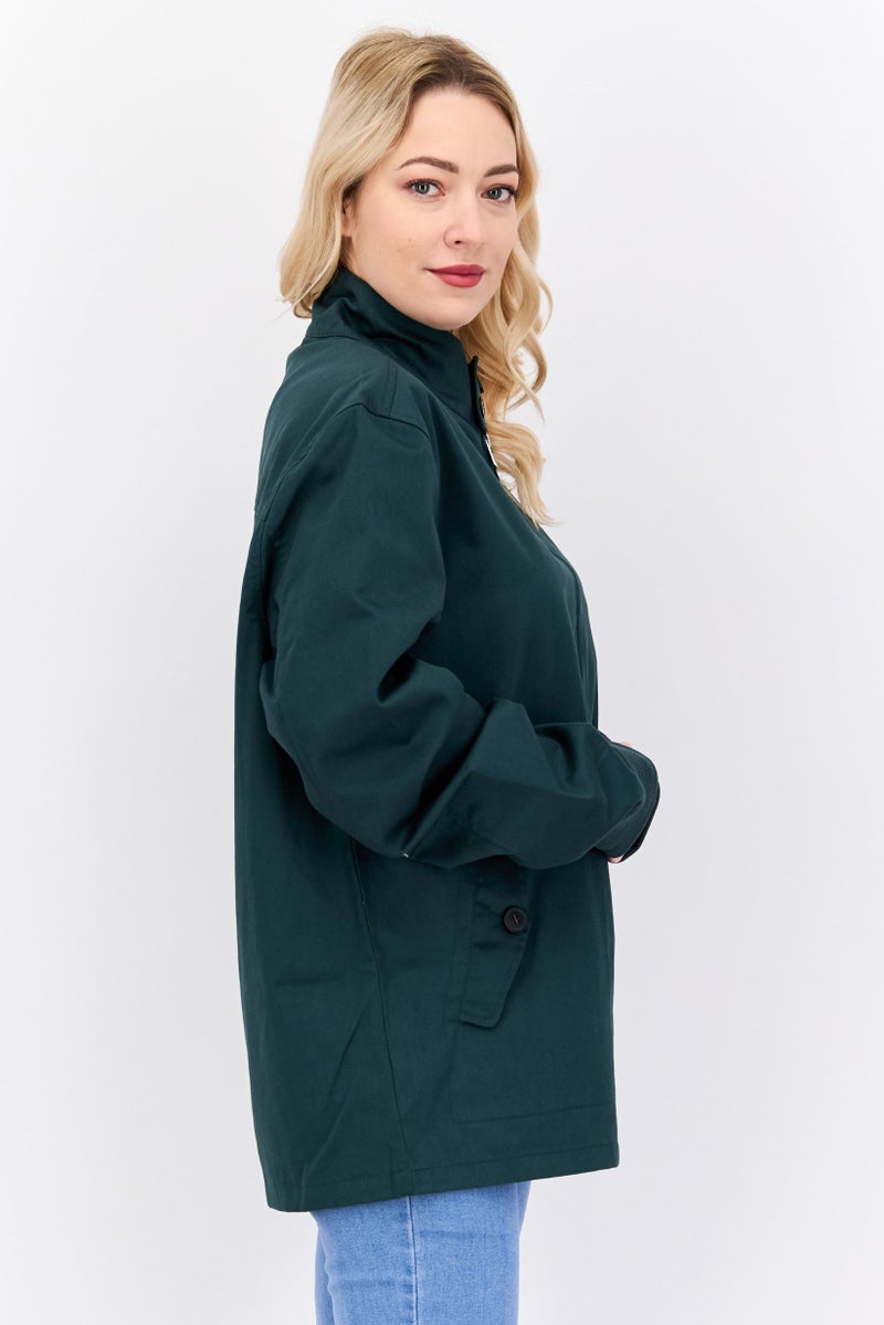 Farah Women Mock Neck Long Sleeve Embroidered Jacket, Green  - Image 2