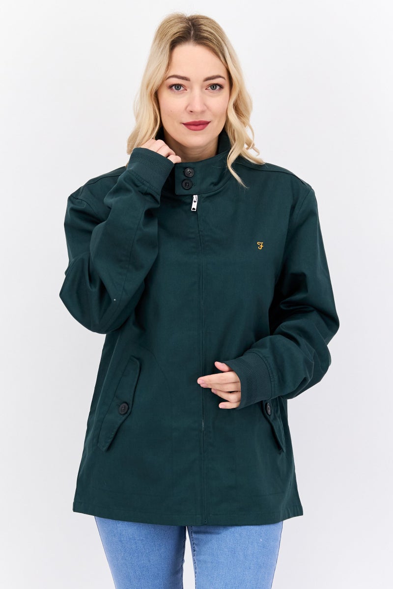 Farah Women Mock Neck Long Sleeve Embroidered Jacket, Green  - Image 1