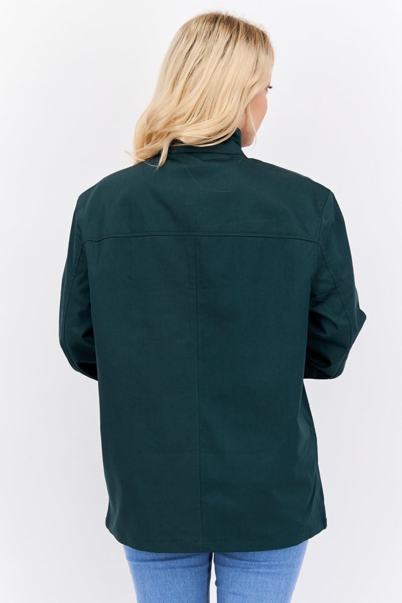Farah Women Mock Neck Long Sleeve Embroidered Jacket, Green  - Image 3