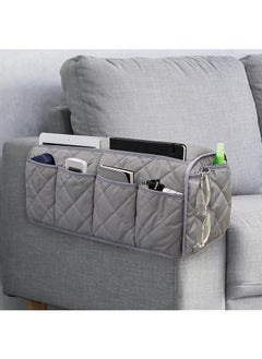 The Bros Sofa Armrest Organizer Non-Slip Arm Chair Bedside Caddy Storage Organizer for Recliner Couch with 14 Pockets for Cell Phone TV Remote Control Magazines (Grey)  - Image 1