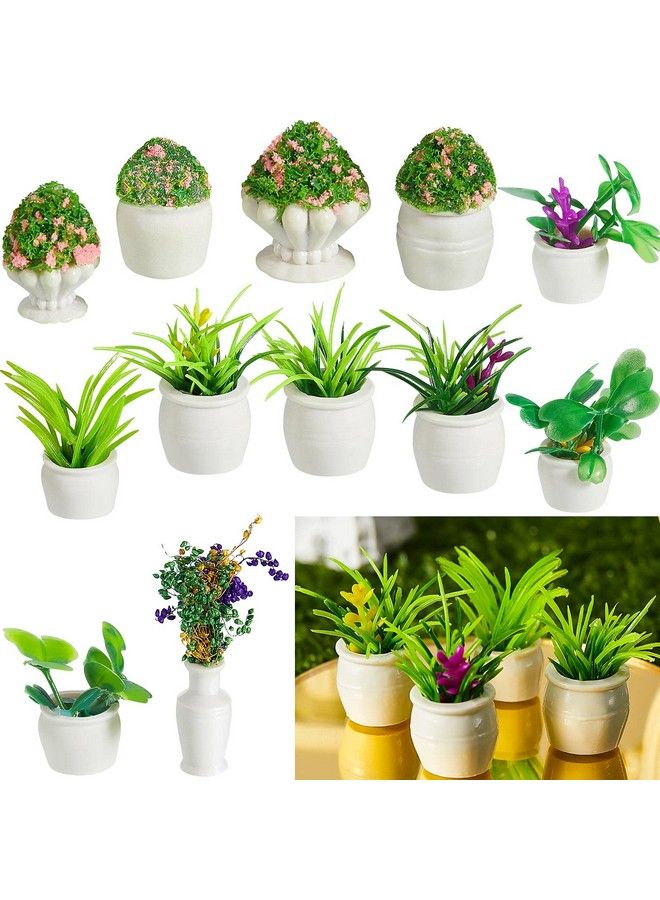 Chuangdi 12 Pieces Dollhouse Plant Bonsai Doll House Mini Potted Plant Artificial Tiny Greenery Ornament Miniature Hanging Potted Plant Faux Flower Model Dollhouse Decoration For Boy Girl Present, 6 Types - Image 1