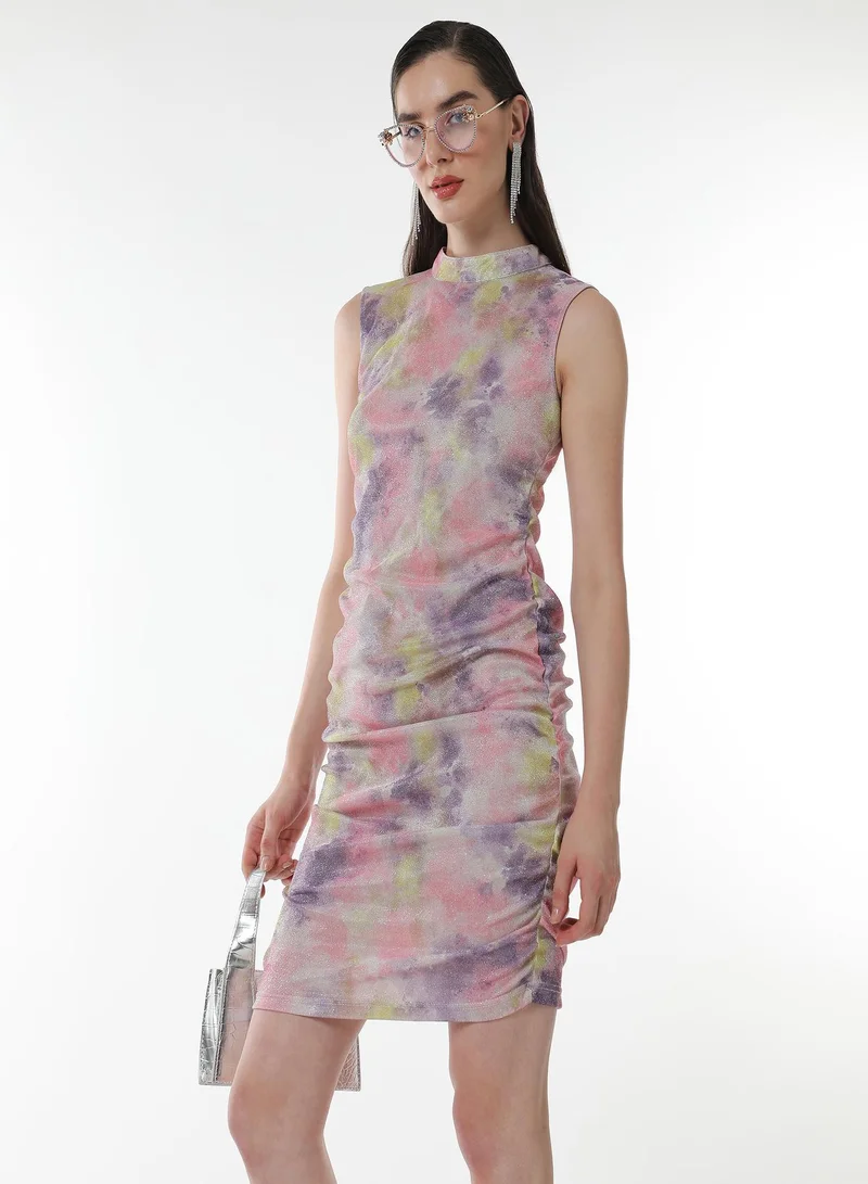 PINACOLADA Women's Multicolour Shimmer Stain Dress | فستان نسائي | بدون أكمام | مطبوع | طول قصير/حتى الركبة | كاجوال ويومي | رقبة عالية