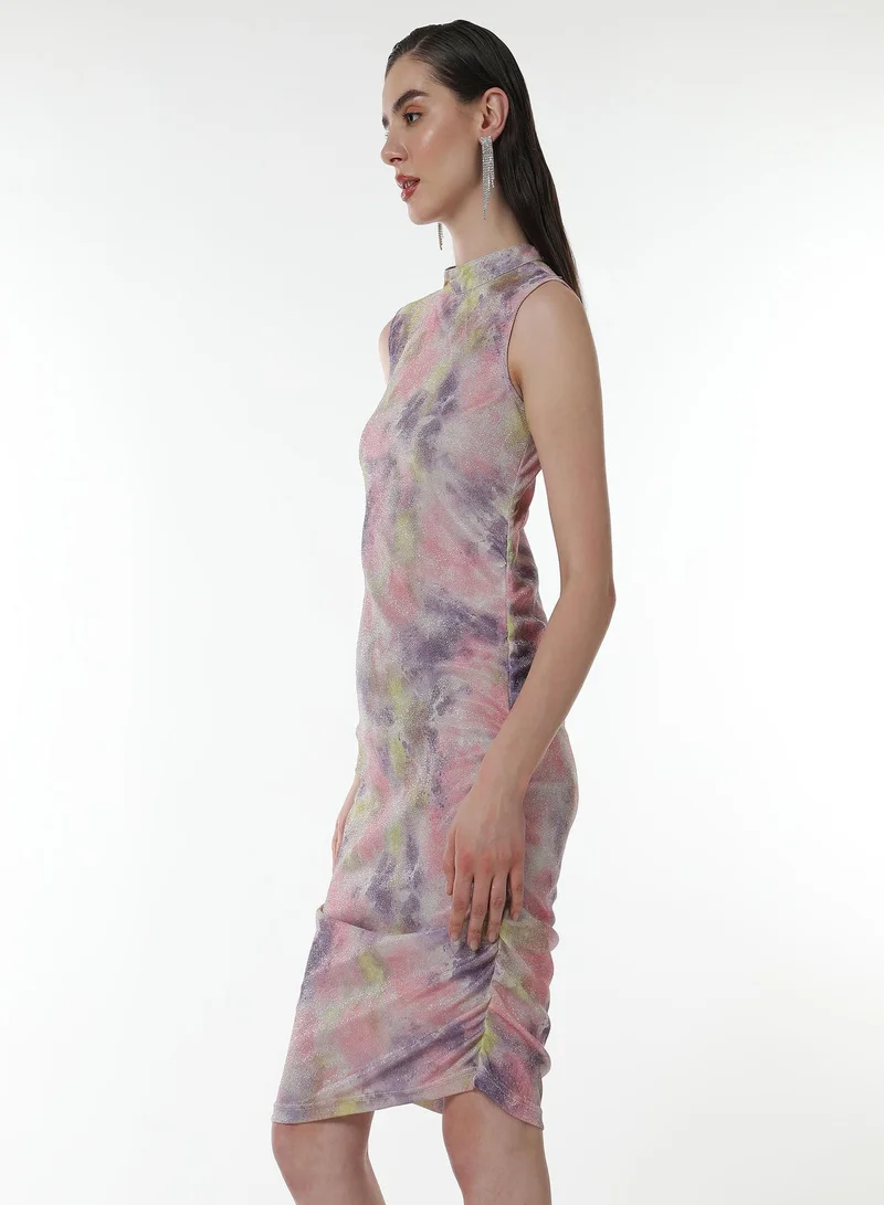 Pinacolada  Women's Multicolour Shimmer Stain Dress | فستان نسائي | بدون أكمام | مطبوع | طول قصير/حتى الركبة | كاجوال ويومي | رقبة عالية for Women | Best Price UAE