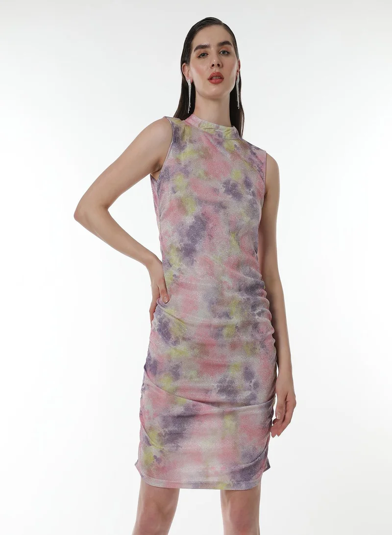 PINACOLADA Women's Multicolour Shimmer Stain Dress | فستان نسائي | بدون أكمام | مطبوع | طول قصير/حتى الركبة | كاجوال ويومي | رقبة عالية