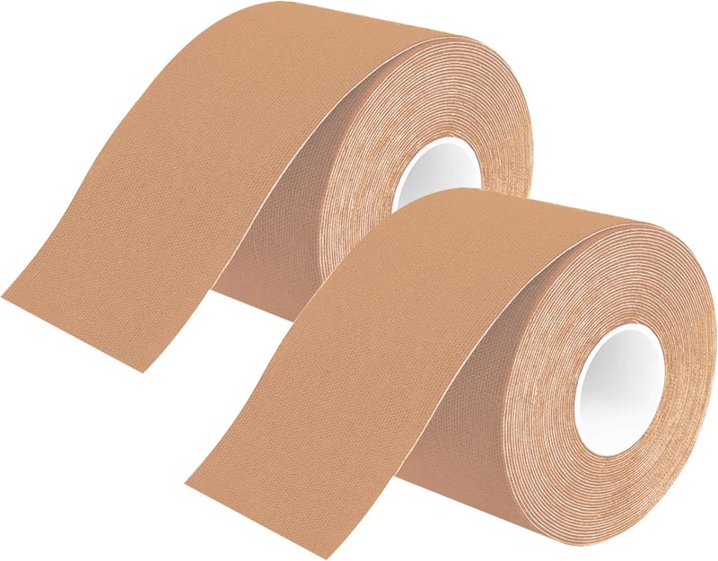 Axion Kinesiology Tape Uncut | 2 Beige Rolls of Athletic Sports Tape | 16ft Length and 2'' Width per Roll | Waterproof • Skin-Friendly • Elastic | Ideal for Sports | - Image 1