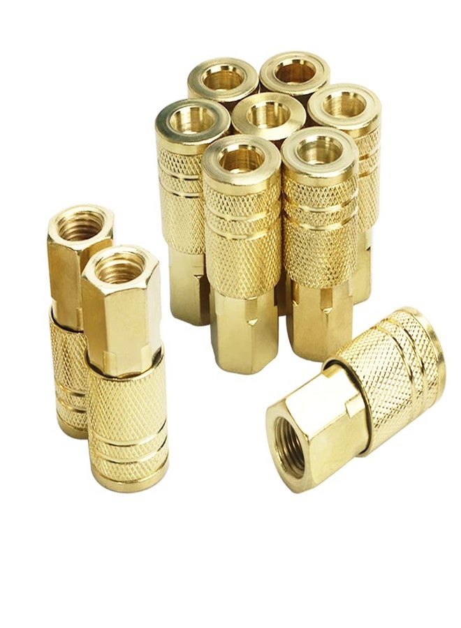 JS Tools 10 Pieces Female Air Coupler Set, 1/4 Inch NPT Thread and Body Size Quick Connect Air Tool, Industrial Grade M-Style Coupler with Brass Finish for Quickly and Safely Disconnect Air Hose - Image 1