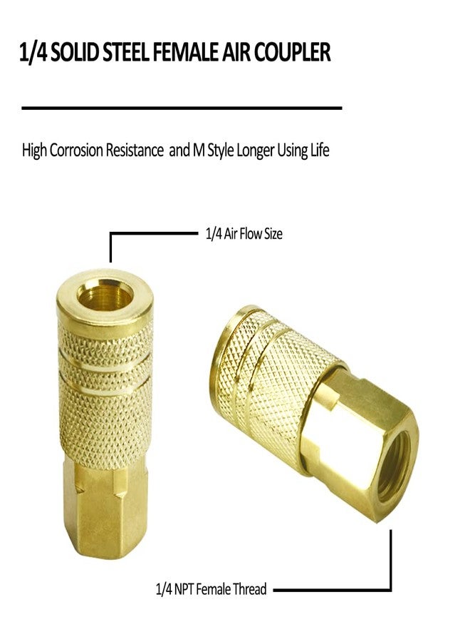 JS Tools 10 Pieces Female Air Coupler Set, 1/4 Inch NPT Thread and Body Size Quick Connect Air Tool, Industrial Grade M-Style Coupler with Brass Finish for Quickly and Safely Disconnect Air Hose - Image 2
