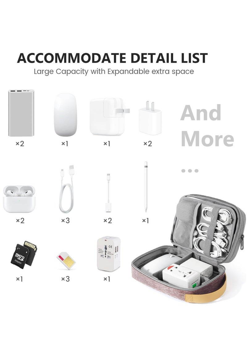 SYOSI Travel Electronic Cord Organizer, Waterproof Nylon Travel Case for Charger, Phone, SD Card, SIM Card, Earphone, USB Drives, Lightweight and Expandable, Pink - Image 4