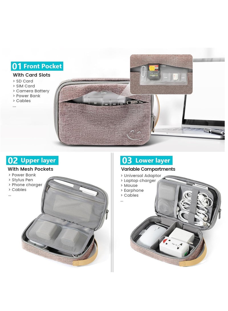 SYOSI Travel Electronic Cord Organizer, Waterproof Nylon Travel Case for Charger, Phone, SD Card, SIM Card, Earphone, USB Drives, Lightweight and Expandable, Pink - Image 2