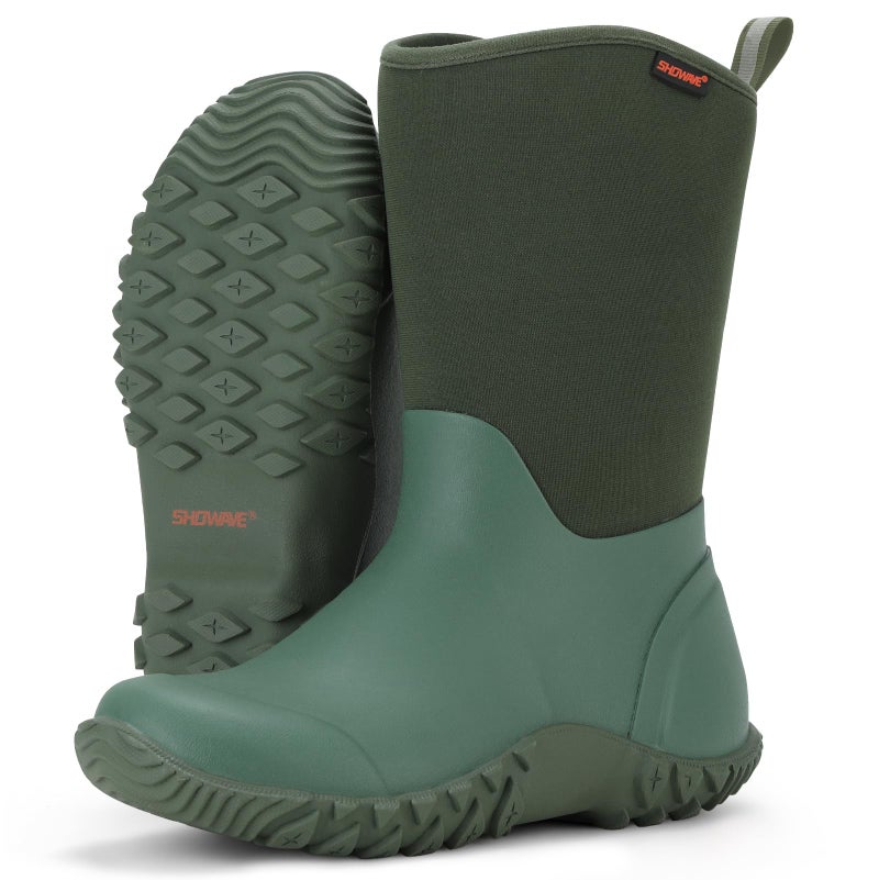 Showave Womenâ€™s Garden Boots Rubber Rain Boots For Women Waterproof Mud Boot Gardening Yard Boot For Farming Working Outdoor(Green/Blossom,Size 8) - Image 4