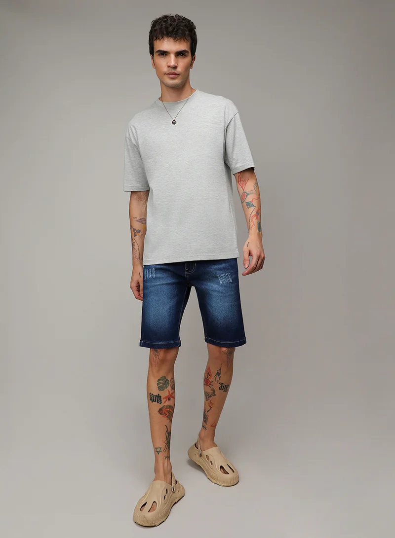 كامبوس سوترا Men's Dark Blue Minimal Distressed Denim Shorts