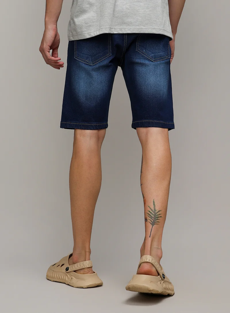 كامبوس سوترا Men's Dark Blue Minimal Distressed Denim Shorts