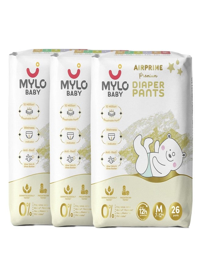 Mylo Baby AirPrime Premium Diaper Pants Medium (M) Size (7–12 kgs) (26 Count) Leak Proof | Ultra-Thin & Breathable | Up to 12 Hours Protection | No Rashes (26 Count, Pack of 3) - Image 1