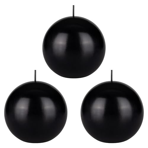 Mega Candles 3 pcs Unscented Black Ball Round Candles, Hand Poured Premium Wax Candle 4 Inch x 4 Inch, Home Décor, Wedding Receptions, Occasions, Events, Festivities, Meditations, Relaxation - Image 1