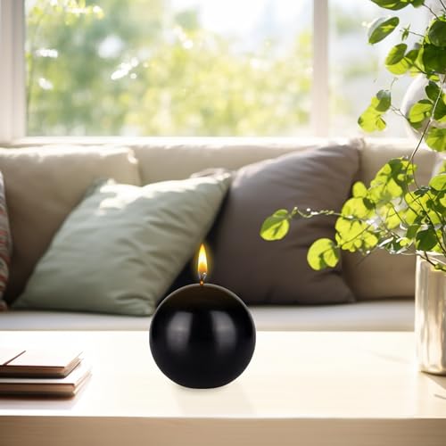 Mega Candles 3 pcs Unscented Black Ball Round Candles, Hand Poured Premium Wax Candle 4 Inch x 4 Inch, Home Décor, Wedding Receptions, Occasions, Events, Festivities, Meditations, Relaxation - Image 3