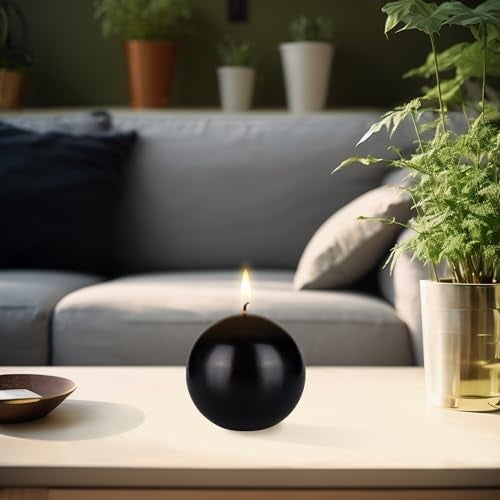 Mega Candles 3 pcs Unscented Black Ball Round Candles, Hand Poured Premium Wax Candle 4 Inch x 4 Inch, Home Décor, Wedding Receptions, Occasions, Events, Festivities, Meditations, Relaxation - Image 4
