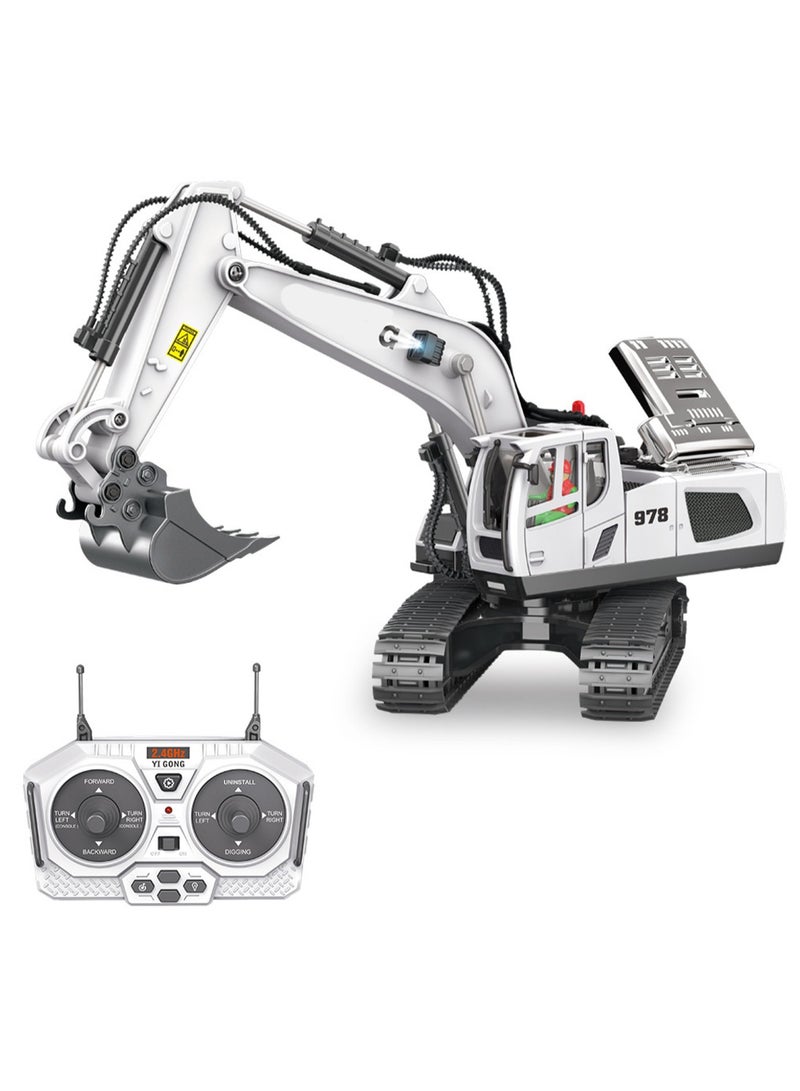 Boys Remote Control Excavator Toy, Construction Remote Control Excavator Suitable for 4-7 8 9 10 Years Old Children Birthday Gift, Ideal Toy (White)  - Image 1