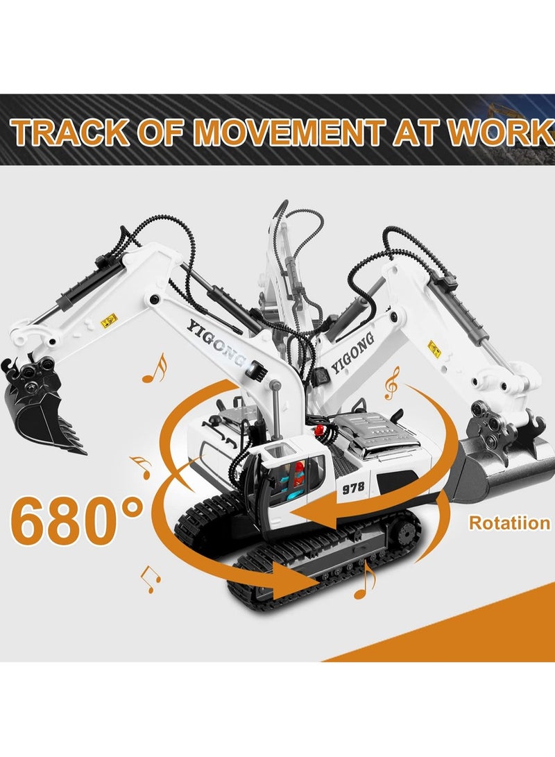 Boys Remote Control Excavator Toy, Construction Remote Control Excavator Suitable for 4-7 8 9 10 Years Old Children Birthday Gift, Ideal Toy (White)  - Image 2