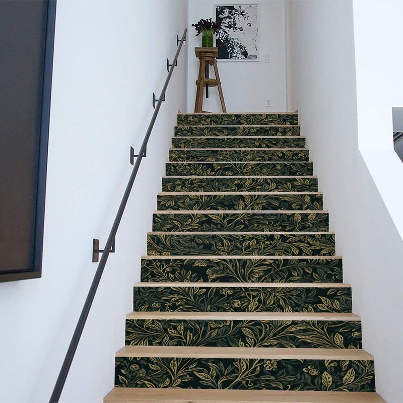 REDAMANCY Vintage Dark Black Green Vine Leaf Plants Peel and Stick Vinyl Stair Riser Decals Staircase Tile Stickers Decor Modern Marble Decoration Self-Adhesive(14 Pcs) - Image 4