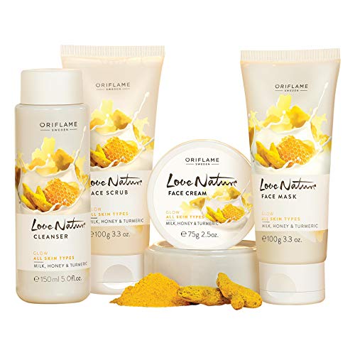 Oriflame Love Nature Radiance Facial Kit For All Skin Types- Glow with Turmeric, Honey & Milk (4 Pcs) - Image 1