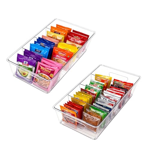 Wiojtry 2 Pcs Seasoning Packet Organizer with Detachable Dividers, Storage Organizer Box for Cabinet, Kitchen Snacks Spice Packets Organizer, XL Size, White - Image 1