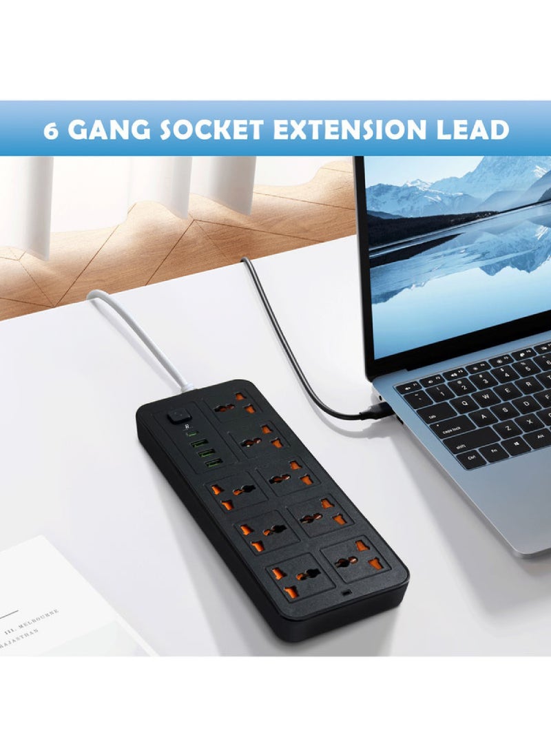 Rock Pow 2 Meters Universal Extension Lead with Multiple Function UK Plug 3 Pin Socket Outlet with 8 Gang 3 USB Port 1 Type-C Port 2M Electric Socket Mains Strip for Home Kitchen and Office  - Image 5