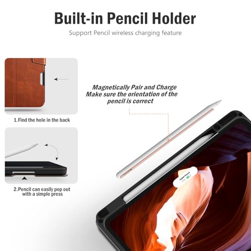 Antbox for iPad Pro 13 Inch Case M5 2025/M4 2024, Built-in Pencil Holder, Supports Pencil Pro/(USB-C), Auto Sleep/Wake, PU Leather (Brown) - Image 4
