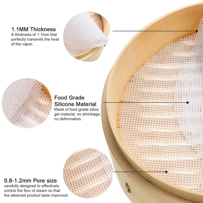 Patelai 12 Pcs Bamboo Steamer Silicone Liners 9 Inch, Non Stick Reusable Silicone Steamer Mesh Mat, Air Fryer Round Liners Pad Buns Dumpling Baking Pastry Dim Sum for Food Kitchen Restaurant Home - Image 3