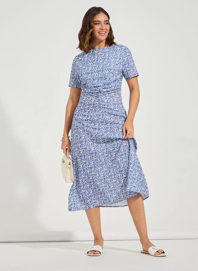 تايك تو فستان ميدي مطبع بالكامل مع ياقة دائرية