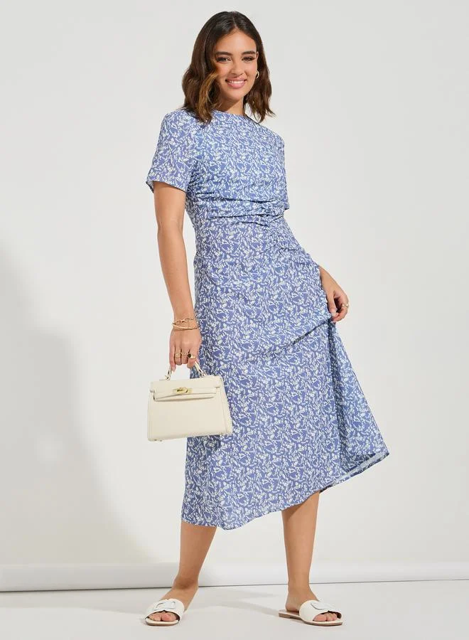 تايك تو فستان ميدي مطبع بالكامل مع ياقة دائرية