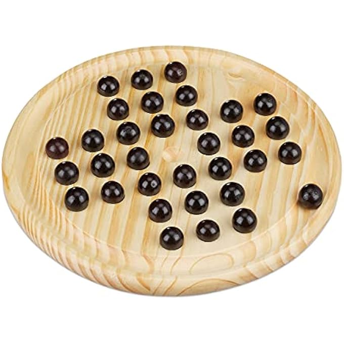 Relaxdays 10023489 Natural Solitaire Round Board 33 Marbles Children  Adults 1 Player Wooden Game Black - Image 1