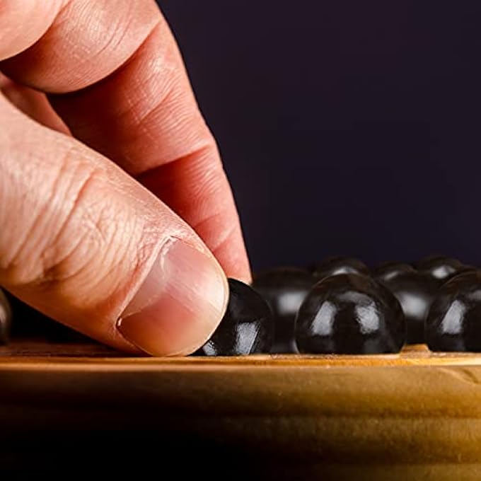 Relaxdays 10023489 Natural Solitaire Round Board 33 Marbles Children  Adults 1 Player Wooden Game Black - Image 4