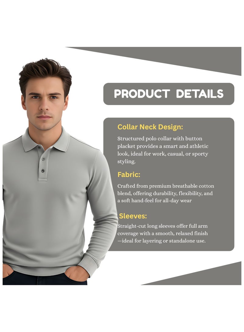 برينت شوب فور مي تي شيرت بولو رجالي أساسي بأكمام طويلة | قميص بولو مريح وأنيق - Image 3