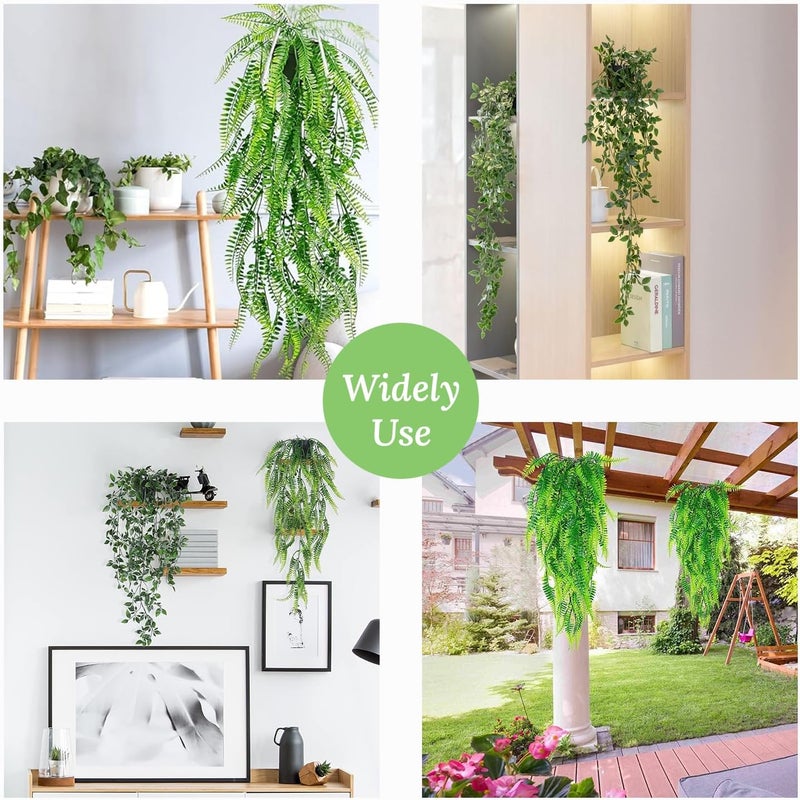 Ekhasa Pothos Hanging Artificial Plants with Pot (Set of 2) | Persian Rattan Artificial Hanging Plants for Home Decor | Falling Creepers Climbers Green Fake Vines with Hanging Pots (Mandala, Fern) - Image 5