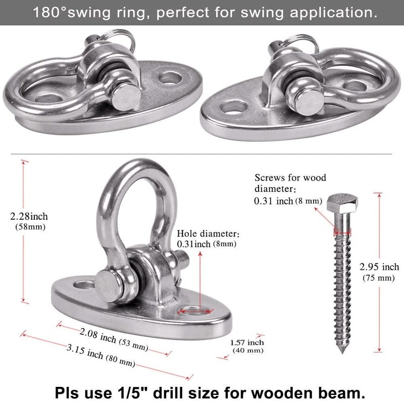 BeneLabel 2Pcs Detachable and Easy to Connect Stainless Steel Heavy Duty Swing Hangers, Swing Hooks, Swing Yoga Hammock Chair Sandbag, Swing Sets, 180° Swing - Image 5