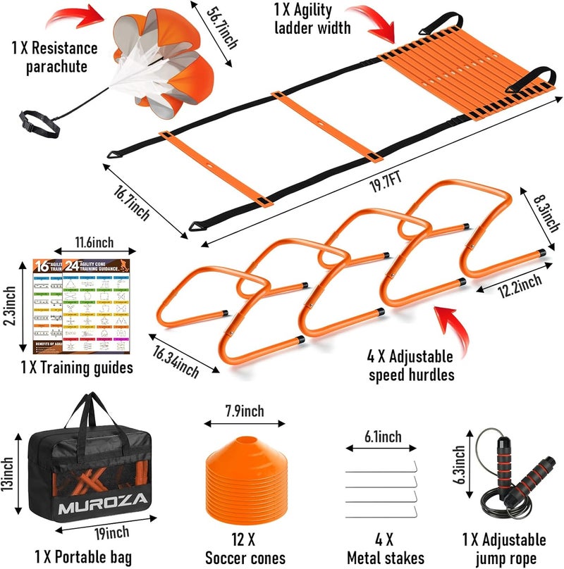 MUROZA Agility Ladder Training Set with Hurdles, Cones, Jump Rope, and Parachute - Image 2