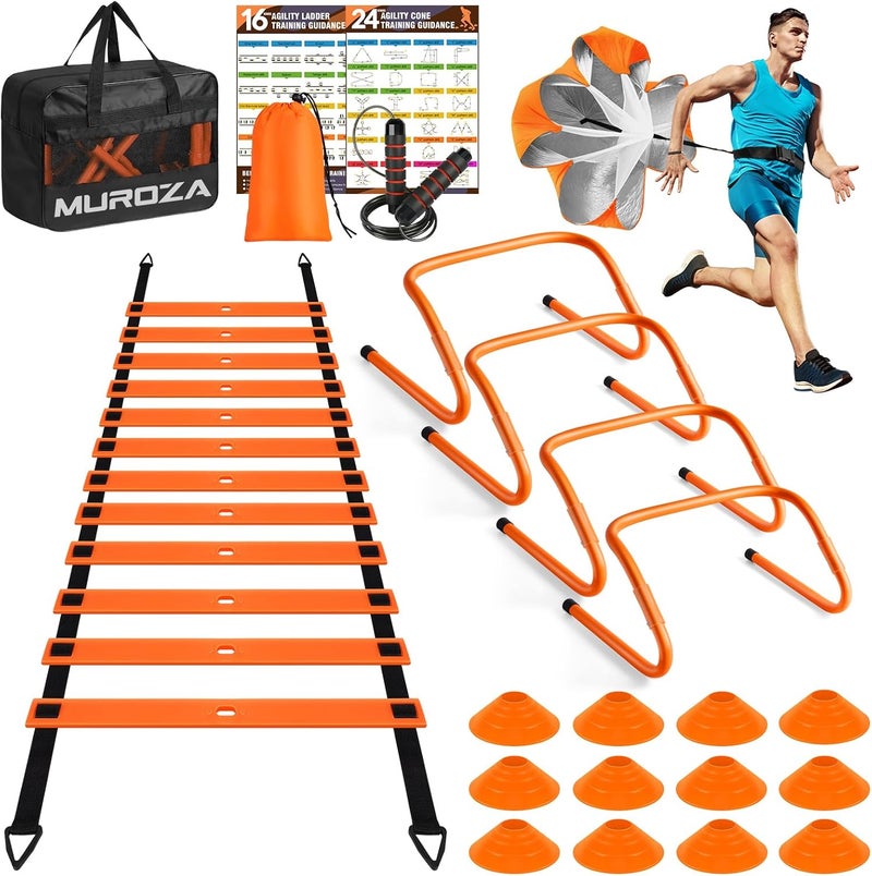 MUROZA Agility Ladder Training Set with Hurdles, Cones, Jump Rope, and Parachute - Image 1