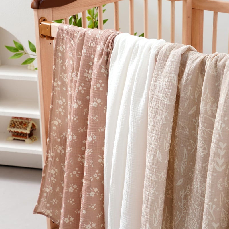 Happy Flute 4Set Muslin Swaddle Blanketsâ€“Ultra Soft Baby Blanket for Newborns,Receiving Blankets for Baby Girls & Boysâ€“Baby Essentials 0-3 Years,40x40inches (Flower) - Image 4