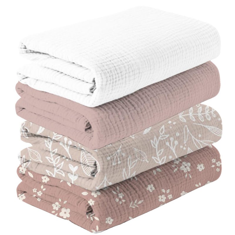 Happy Flute 4Set Muslin Swaddle Blanketsâ€“Ultra Soft Baby Blanket for Newborns,Receiving Blankets for Baby Girls & Boysâ€“Baby Essentials 0-3 Years,40x40inches (Flower) - Image 1