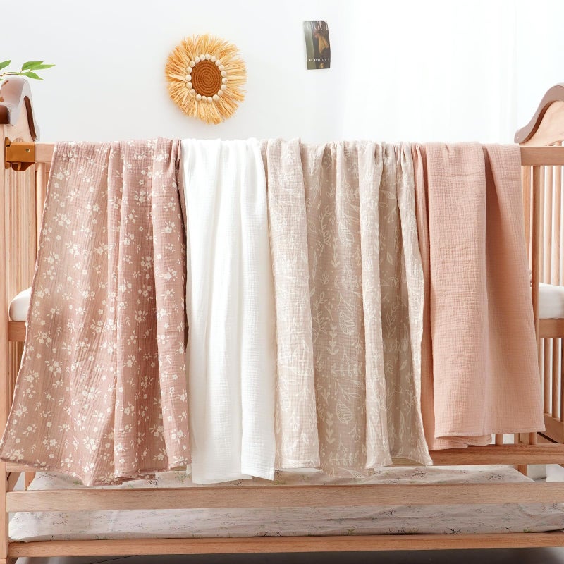 Happy Flute 4Set Muslin Swaddle Blanketsâ€“Ultra Soft Baby Blanket for Newborns,Receiving Blankets for Baby Girls & Boysâ€“Baby Essentials 0-3 Years,40x40inches (Flower) - Image 2