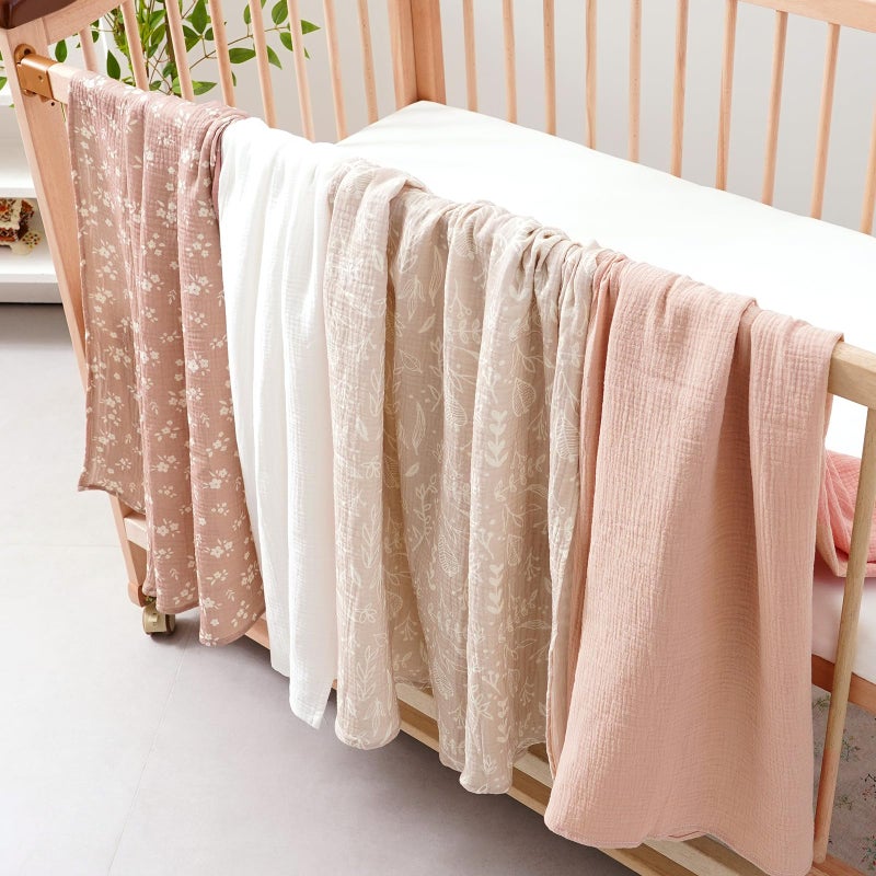 Happy Flute 4Set Muslin Swaddle Blanketsâ€“Ultra Soft Baby Blanket for Newborns,Receiving Blankets for Baby Girls & Boysâ€“Baby Essentials 0-3 Years,40x40inches (Flower) - Image 3