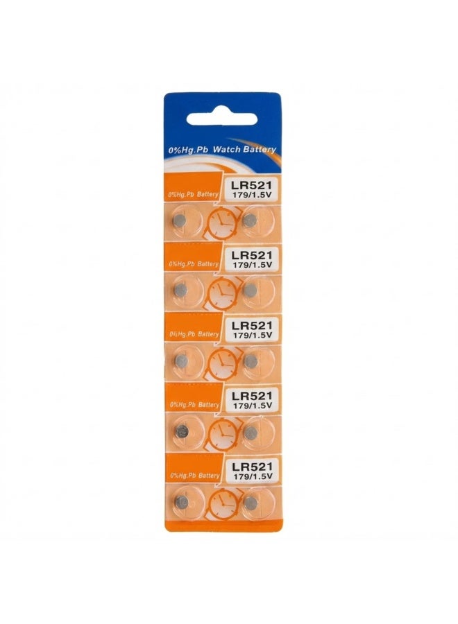 LR521 1.5V Alkaline Button Cell Batteries - 10 Pack Premium Coin Cell for Watches, Small Toys, and Electronics - Long Lasting Power & Leak-Resistant Design - Image 1