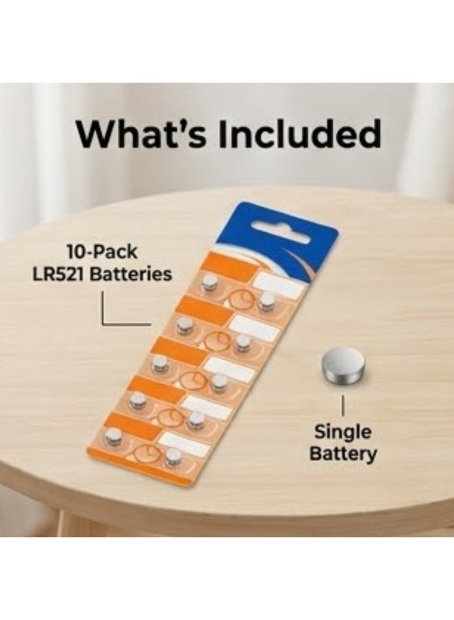LR521 1.5V Alkaline Button Cell Batteries - 10 Pack Premium Coin Cell for Watches, Small Toys, and Electronics - Long Lasting Power & Leak-Resistant Design - Image 5