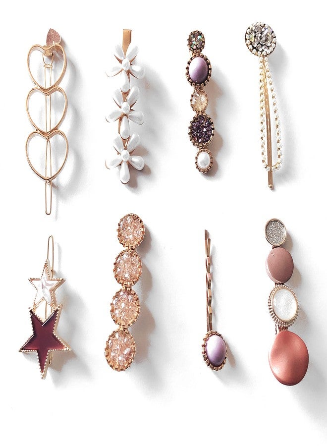 SUKPSY 8 Pcs Handmade Hair Clips Acrylic Resin Metal Hair Barrettes Glitter Pearl Crystal Geometric Hairpin for Women Girls Headwear Styling Tools Party Wedding Hair Accessories - Image 1