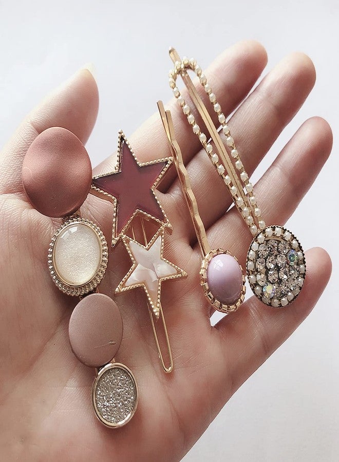 SUKPSY 8 Pcs Handmade Hair Clips Acrylic Resin Metal Hair Barrettes Glitter Pearl Crystal Geometric Hairpin for Women Girls Headwear Styling Tools Party Wedding Hair Accessories - Image 3