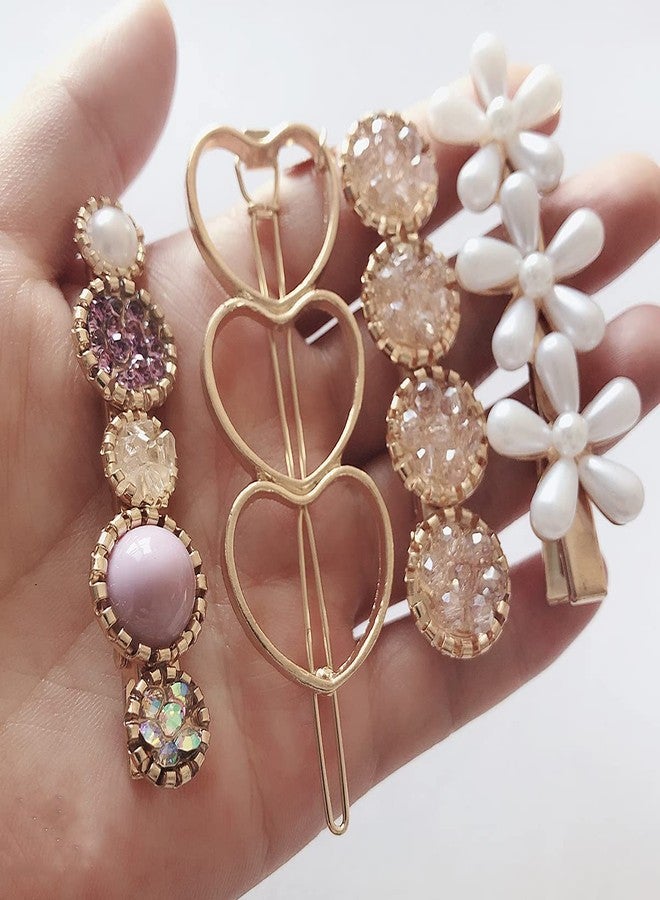 SUKPSY 8 Pcs Handmade Hair Clips Acrylic Resin Metal Hair Barrettes Glitter Pearl Crystal Geometric Hairpin for Women Girls Headwear Styling Tools Party Wedding Hair Accessories - Image 2
