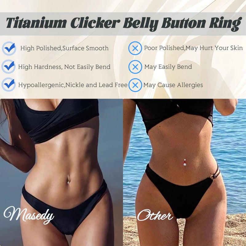 Masedy 14G G23 Titanium Clicker Belly Button Rings for Women Teardrop CZ Dangle Belly Button Ring Curved Reverse Barbell Navel Rings Hypoallergenic Belly Piercing Jewelry Silver - Image 5