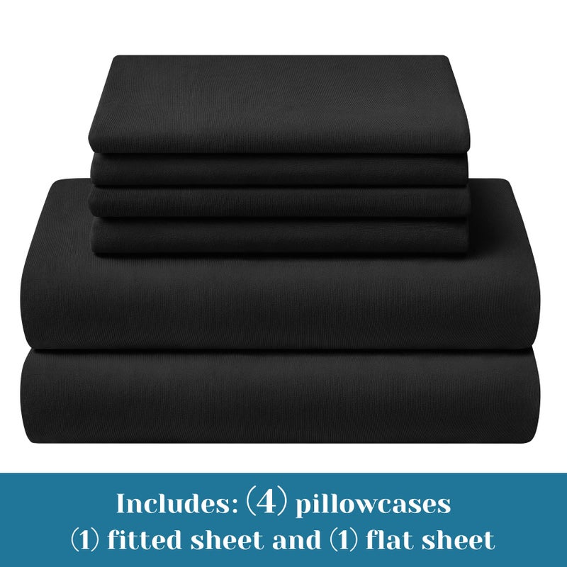 BYSURE Jersey Knit King Size Sheets Set 6 Pieces, Stretch Super Soft and Wrinkle-Free Bed Sheets, Spandex Blend with 18-inch Deep Pocket, Black - Image 2